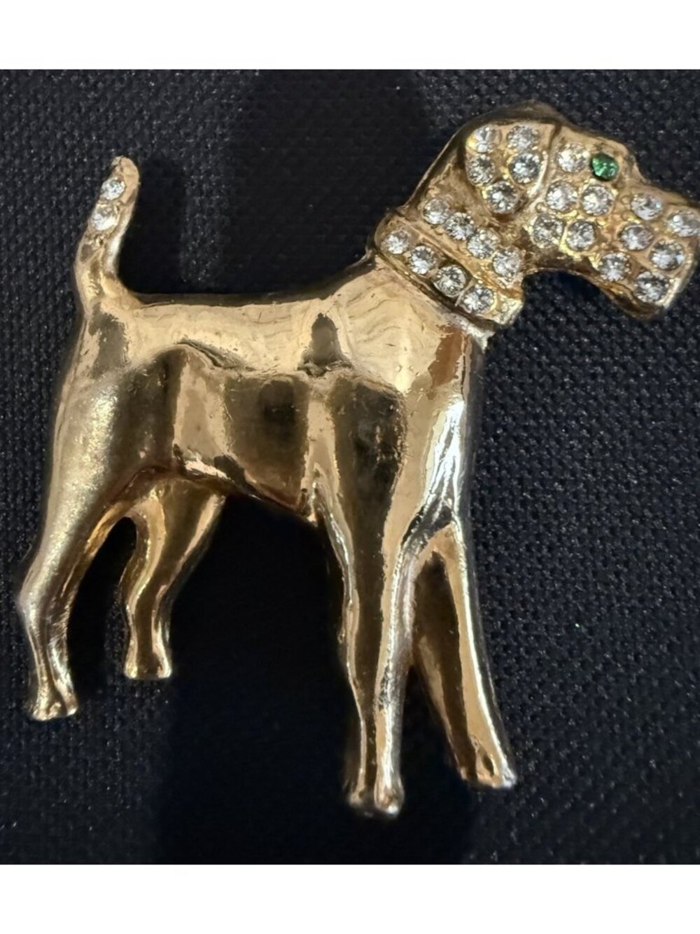 Vintage Gold Tone Airedale Brooch W/Rhinestones Dog 2”